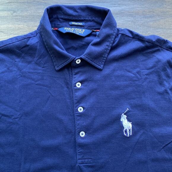 Polo Ralph Lauren Cotton Polo Shirt Men’s Sz Medium Navy Golf Short Sleeve - Picture 2 of 6